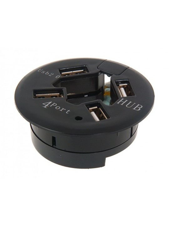 4-Ports 1.5/ 12/ 488 MBPS Round Mini USB 2.0 HUB (Black)