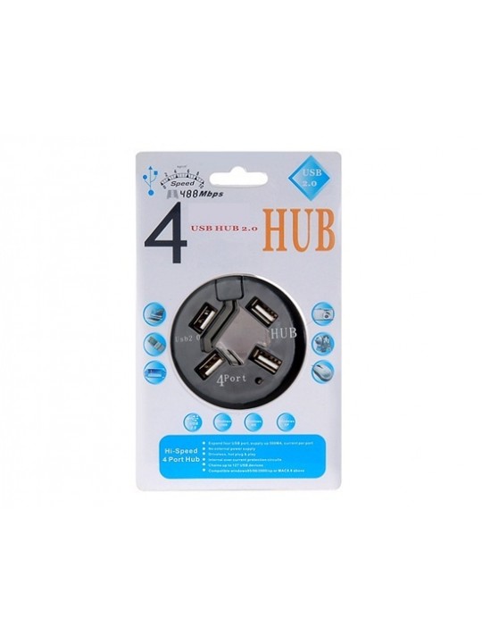 4-Ports 1.5/ 12/ 488 MBPS Round Mini USB 2.0 HUB (Black)