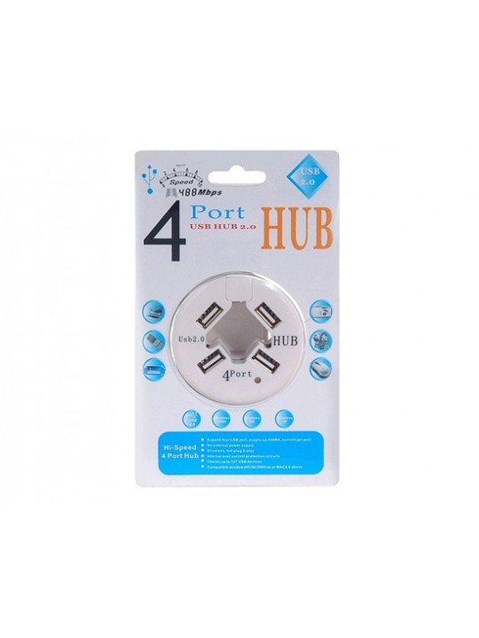 4-Ports 1.5/ 12/ 488 MBPS Round Mini USB 2.0 HUB (White)