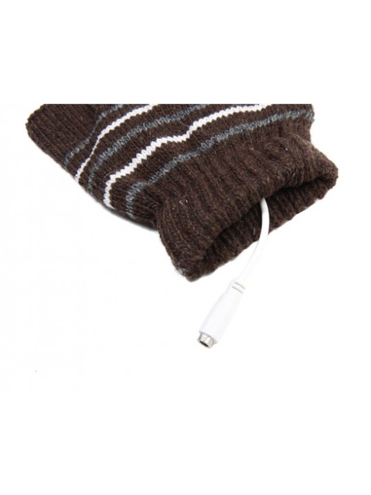 Stripe Pattern USB2.0 Heated Fingerless Gloves (Brown)